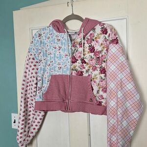 Teddy Fresh Floral Patchwork Zip Hoodie Womens L